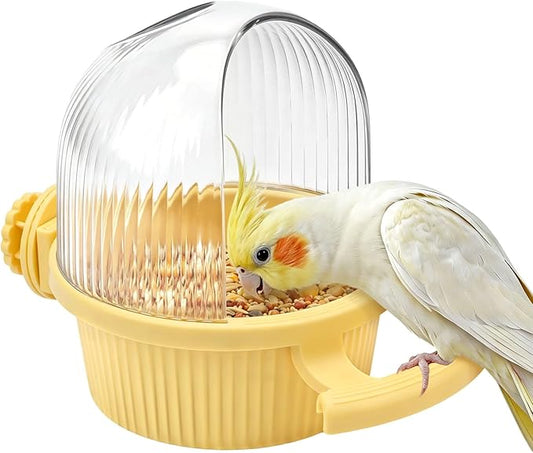 Litewoo No Mess Bird Feeder for Cage Parrot Feeder with Dispenser Multifunctional Bird Seed Food Water Bowl for Parrot Lovebird Budgie Finch Parakeet Conure Cockatiel (Yellow)