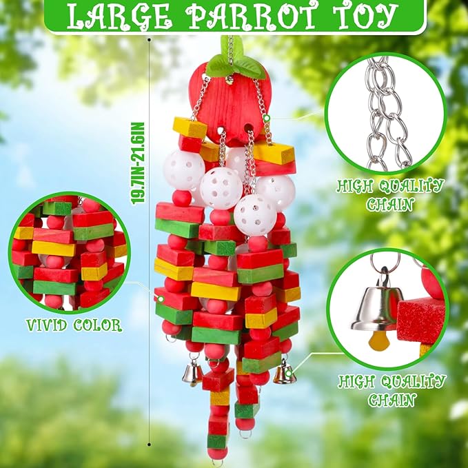 Soulchen 4 Pcs Extra Large Bird Parrot Toy Set Natural Wooden Chewing Toy, Rattan Ball, Wood Nut Loofah String (Bagged) for Large Macaws, African Grey, Amazon Parrots (Corn Cob)