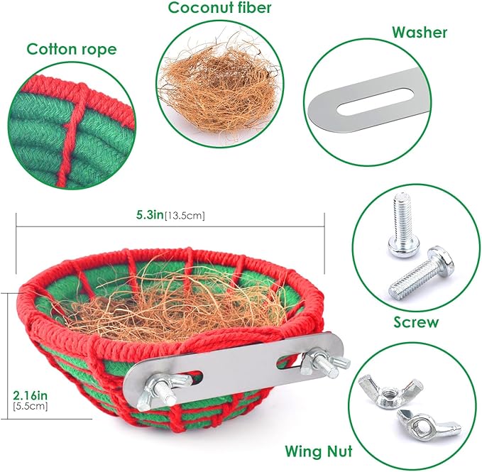 KATUMO Bird Nest, 5.3in Cockatiel Breeding Nest Parakeet Bed with Natural Coconut Fiber Bedding for Budgie, Parakeet, Cockatiel, Conure, Lovebird, Canary, Finch, Small Birds