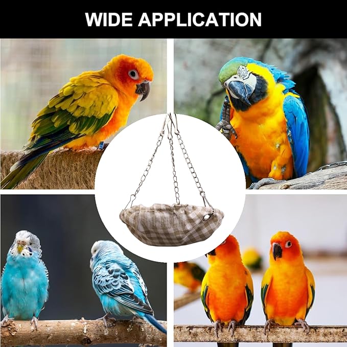 VrotQyn1 Pcs Khaki Waterproof Bird Hammock Bed for Cage, Sturdy Non-Collapsible Bottom Hanging Swing Nest, Small Parrot Sleeping Hut for Conures, Budgies, Parakeets, Canaries & Finches
