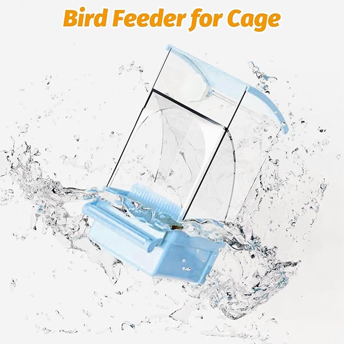 BNOSDM No Mess Bird Feeder Transparent Automatic Bird Cage Feeder with Perch Acrylic Parrot Food Container Parakeet Cage Accessories for Parakeets, Budgies, Cockatiel, Finch, Canary, Lovebird (Blue)