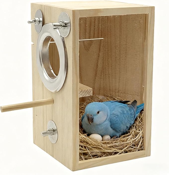 Parakeet Nesting Box, 7.87 X 4.72 X 4.72 inch Transparent Bird Nest Breeding Box with Perch Parrot Mating Box Wood Bird House Aviary for cage (S Vertical)