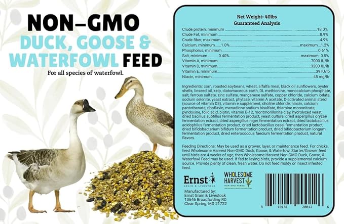 Duck, Goose, Waterfowl Layer Feed 40 lb, High Protein Specially Formulated to Promote Egg Production and Healthy Flocks