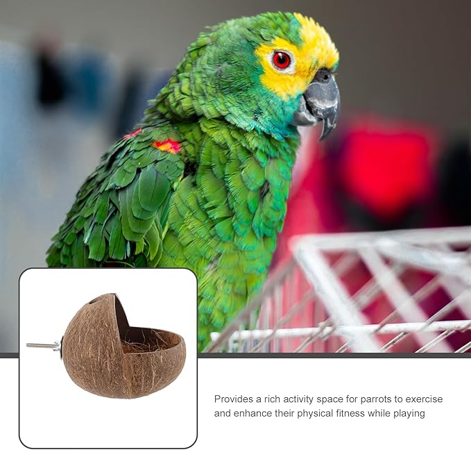 Kisangel Coconut Shell Bird Nest Parrot House for Cage with Exercise Space Bird Bed for Breeding Suitable for Lovebirds Parakeets 5.31X5.31X5.11 Inches