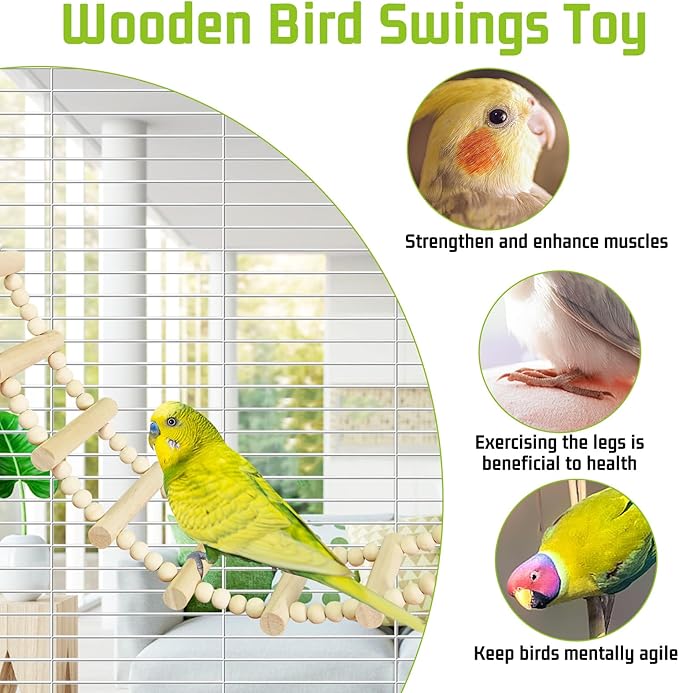 BNOSDM Long Bird Ladder Bridge 39.4 in Wooden Parakeet Climbing & Swing Toys Bird Cage Accessories for Budgies, Cockatiels, Conures, Lovebirds, Canaries (16-Steps)