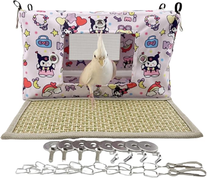 Large Spring Summer Breathable Bird Nest House, Zipper Design On The Back for Easy Cleaning, Conure Bed for Inside or Outside The Birdcage (Rectangle-Purple,M)