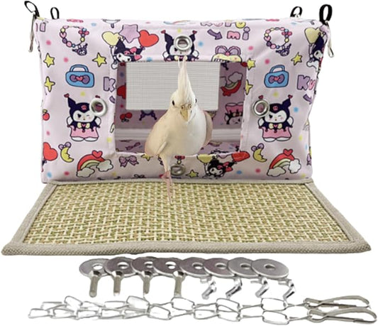 Large Spring Summer Breathable Bird Nest House, Zipper Design On The Back for Easy Cleaning, Conure Bed for Inside or Outside The Birdcage (Rectangle-Purple,S)