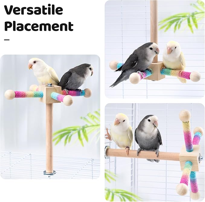 9" Hanging Bird Perch Toy for Cage, 360° Silent Free-Spin, Wooden Bird Cage Accessories, Relieve Boredom Anxiety, for Parrots, Parakeets, Cockatiels, Small to Medium Birds, with Poplar Swing