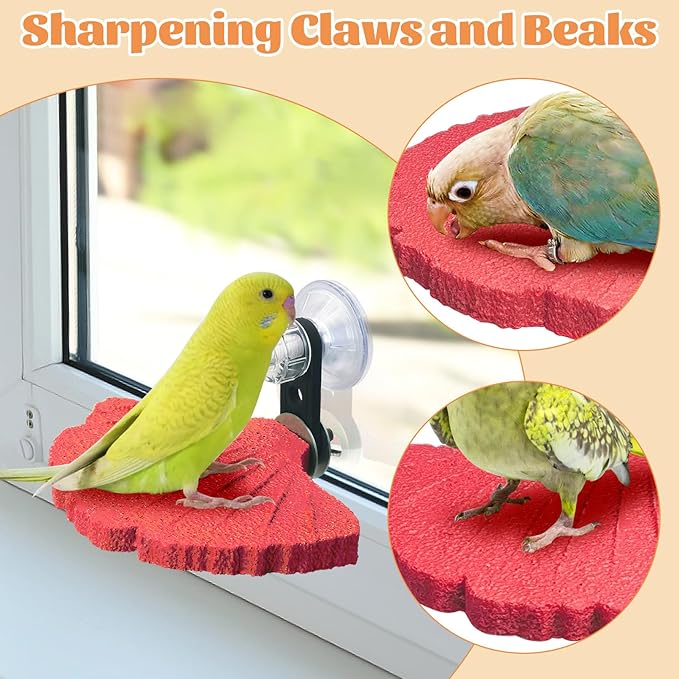 3PCS Bird Beak Grinding Stone with Suction Cups for Small Birds Foot Claws Trimmer Bird Stand Platform Parakeet Cage Perch Parrot Cage Accessories for Indoor Window Viewing (Pink)