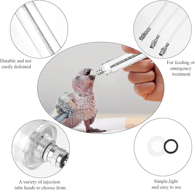 OBANGONG 3 PCS Bird Feeding Syringe Feeding Tubes for Baby Birds Used for Pet Sick Bird Parrot Feed Milk or Medicine,with 3 Curved Tubes 50ml,20ml,10ml