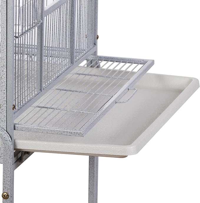 SUPER DEAL 53-Inch Rolling Bird Cage Large Wrought Iron Cage for Cockatiel Sun Conure Parakeet Finch Budgie Lovebird Canary Medium Pet House with Rolling Stand & Storage Shelf, White
