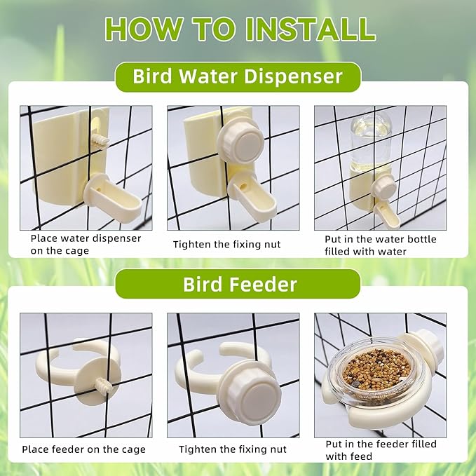 Bird Water Dispenser Automatic Bird Feeder for Cage Set, No Mess Parakeet Water Dispenser for Parrots, Cockatiels, Finches, Budgies (3PCS, Yellow)