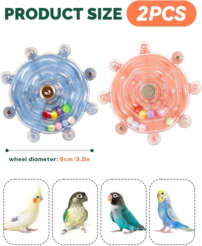 2 Pcs Bird Toys for Parakeets, Budgie Toys, Spinning Wheel Parrot Toys, Chewing Exercisers, Interactive Bird Cage Toys for Budgies, Cockatiels, Lovebirds, Parakeets, Conures and Small to Medium Birds