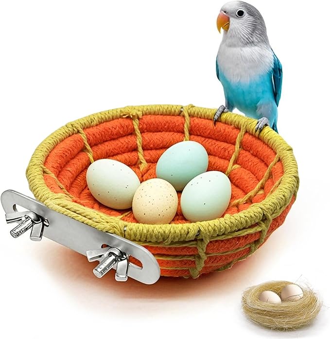 Bird Nest for Cage,Parrot Breeding Nest,Handwoven Cotton Rope Parakeet Bed,Canary Nesting House for Budgie,Finch,Cockatiel,Conure,Lovebird, Small Birds,Orange&Yellow