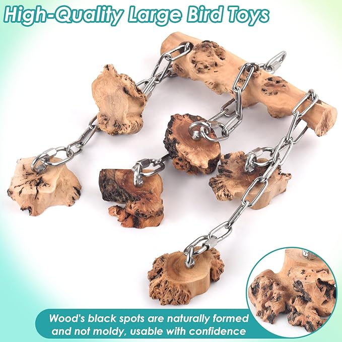 DBNESS Bird Toys for Parrots, Durable Wooden Hardwood Blocks with Stainless Steel Hanging Natural Chew Toy for Macaws African Greys Amazon Cockatoos Medium Large Parrot Similar Sized Pet Parrot