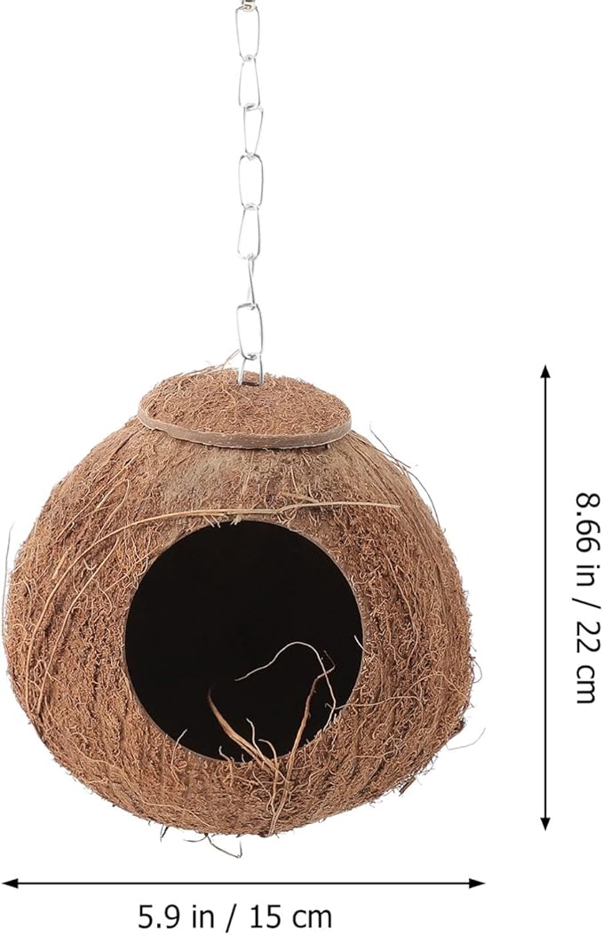 Natural Coconut Shell Bird Nest,Hanging House,Parrots Hide Hut Habitats Decor,Parrot Cage Accessories for Lovebirds Cockatiel Canary Budgies