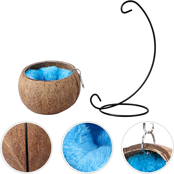 TEHAUX Natural Coconut Shell Bird Nest House Bed with Warm Pad for Parrot Parakeet Hamster Rat Mice Chinchilla Cage Toy Nesting Box