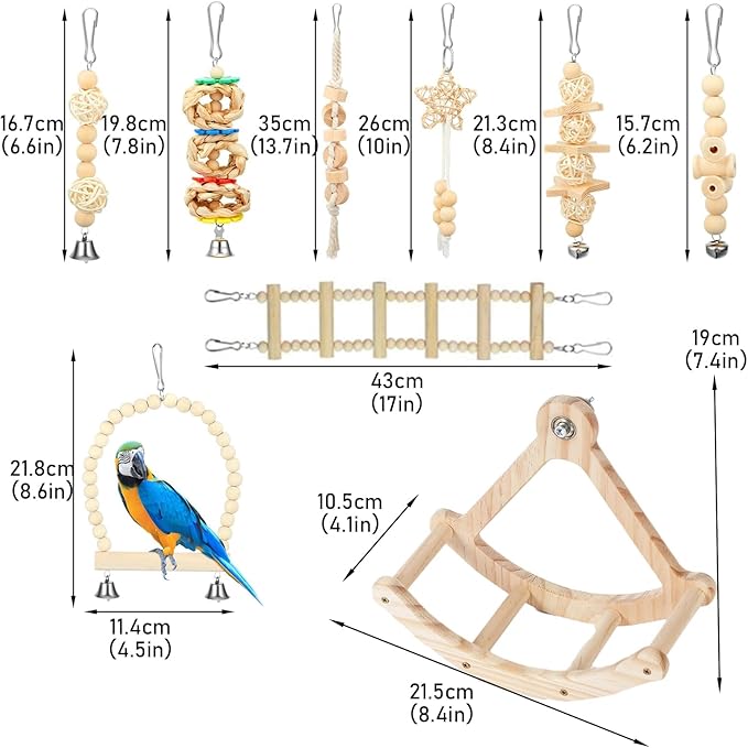Bird Toys cage Accessories Parakeet Parrot Swing Wood Stand Perch Hemp Rope Toy Interactive Hanging Swing Toy for Budgerigar Conure Cockatiel mynah Finches