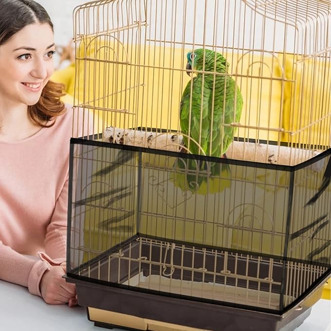 Daoeny 2Pcs Large Bird Cage Cover, Adjustable Parrot Nylon Airy Soft Mesh Net, Universal Seed Feather Catcher, Birdcage Cover Skirt Sheer Guard for Parakeet Macaw Round Square Cages