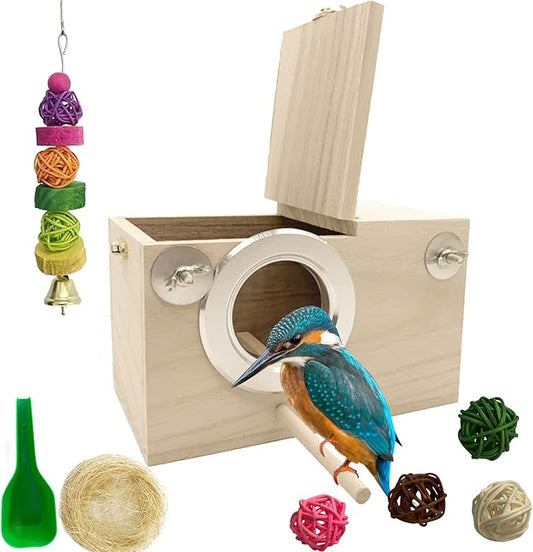 Parakeet Breeding Box Birds Natural Wooden House Lovebird Nesting Mating Box 7Pcs Bird Supplies for Cockatiel Finch Canary Budgie Aviary (7.67×4.72x4.72 in)