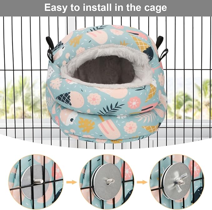 Bird Nest House Winter Warm Bird Bed Hanging Hammock Snuggle Hut for Parakeets Budgies Cockatiels Conures Quaker Parrot (Small, Blue)