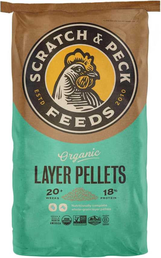 Scratch and Peck Feeds Whole Grain Layer Pellets Chicken and Duck Feed - 25 lbs Bag - Corn-Free and Soy-Free - 18% Protein, Certified Organic and Non-GMO Project Verified