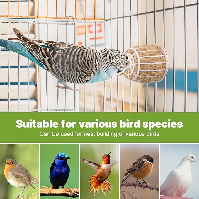 Abaodam 2-Pack Bird Nesting Material with Holder, Natural Jute and Cotton Fiber Nesters Building Supplies, Refillable Nesting Starter for Hummingbird Finch Outside and Cage