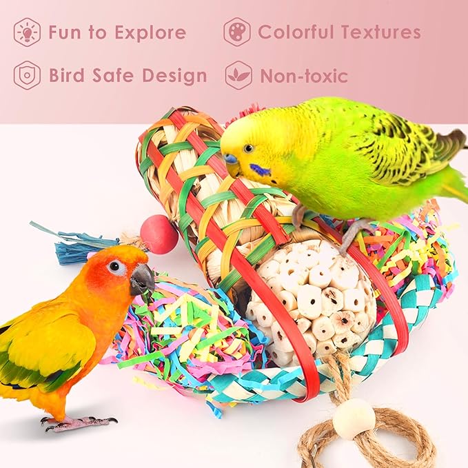 KATUMO Bird Toys Parakeet Toy Cockatiel Shredding Chew Conure Foraging Sola Enrichment for Conure Cockatiel Parakeet Lovebird Small to Medium Birds (2 Pcs)