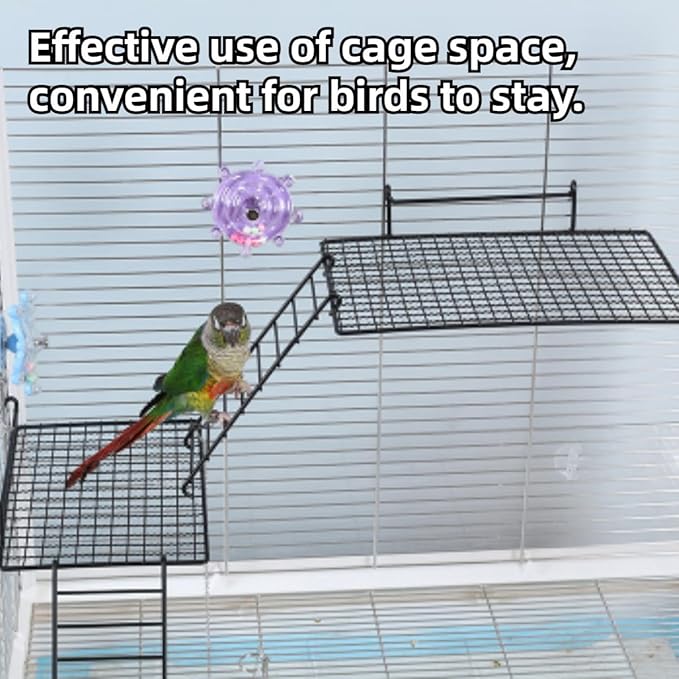 Anti-bite Metal Breathable Bird Cage Platforms with Ladders, Hanging Platforms for Bird Cage, Expand Space Inside The Cage, Suitable for Rats,Conures (2 X-Large Platforms & 2 Ladders)