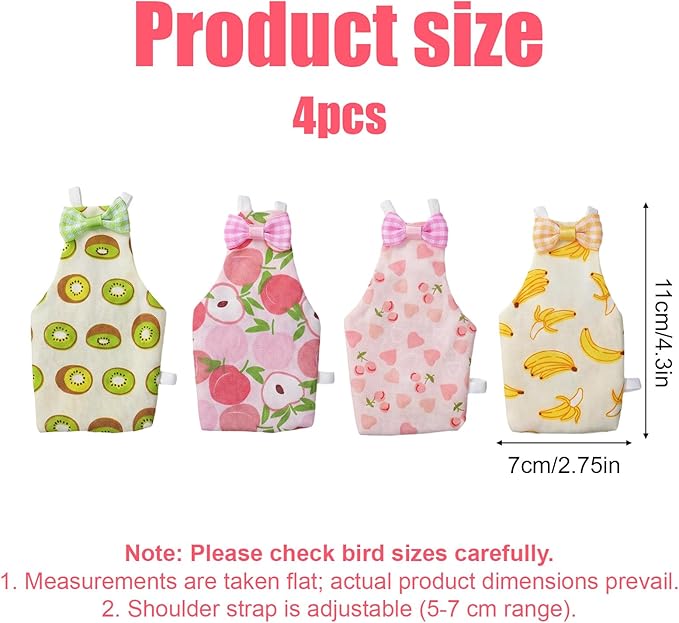 4 Pcs Bird Diaper Reusable Cute Pet Bird Parrot Diapers with Waterproof Inner for Cockatiel Budgie Canary