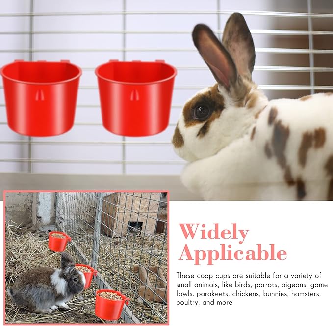 Sumind 60 Pcs Cage Cups Chicken Feeder Birds Hanging Feeders Seed Bowl 8 oz Plastic Water Bowl Hanging Chicken Gamefowl Waterer Feeding Watering Dish Coop Cups for Parrot Parakeet Poultry(Red)