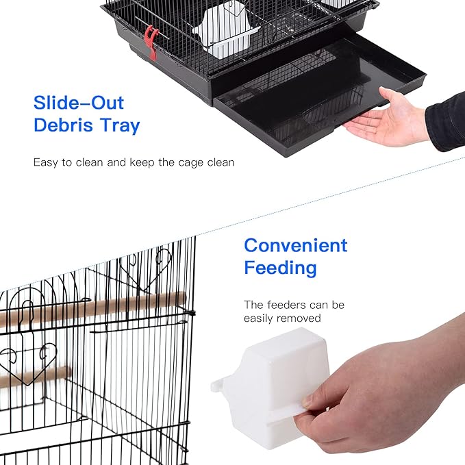BestPet 39 inch Roof Top Large Flight Parrot Bird Cage Accessories Medium Roof Top Large Flight Cage Parakeet Cage for Small Cockatiel Canary Parakeet Sun Parakeet Pet Toy (Black)