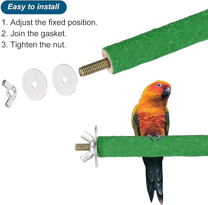 PATIKIL 0.6x7.9 Inch Bird Cage Perch, 2 Pack Parrot Stand Paw Grinding Stick Bird for Parakeet Cockatiel Cage Accessories, Green