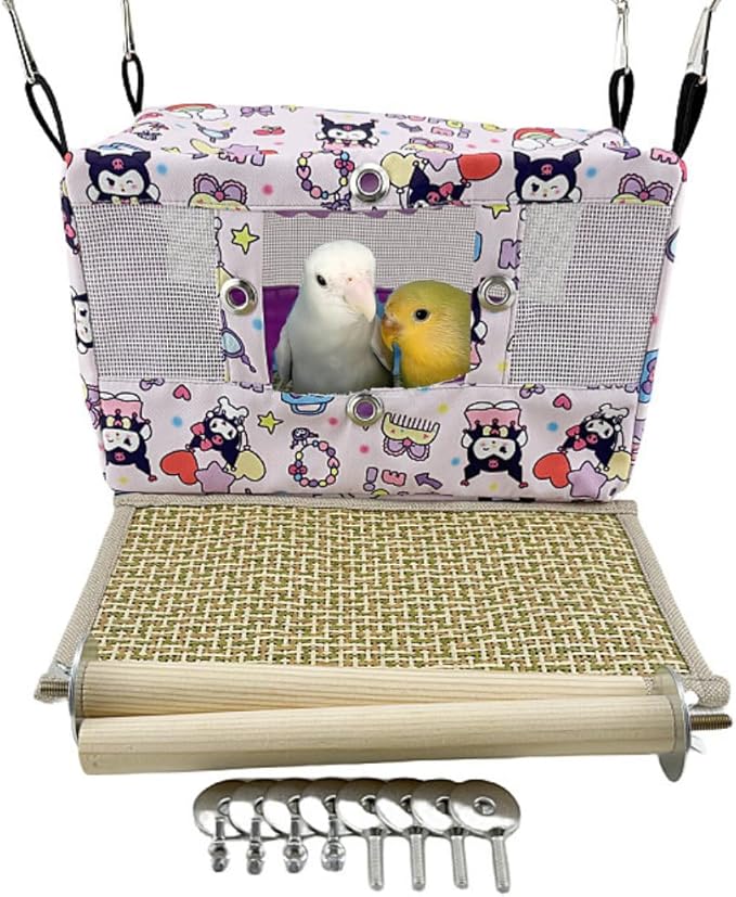 Large Spring Summer Breathable Bird Nest House, Bird Bed for Cage, Parrot Nest Snuggle Shed Hut for Four Seasons, Easy to Install for Quaker Lovebirds (Small,Purple)