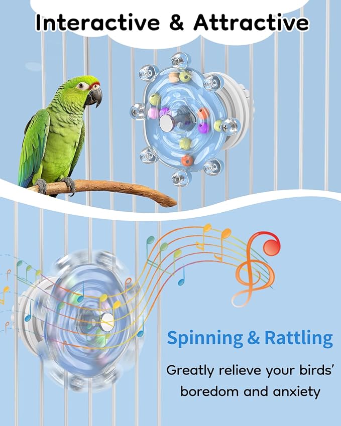 Pawfly Bird Toys for Parakeets, Colorful Spinning Wheel Chew Toy, Interactive Spinner Rattle Parrot Toys, Cockatiel Toy, Parakeet Toys, Bird Cage Accessories for Entertainment Chewing Exercise, Blue