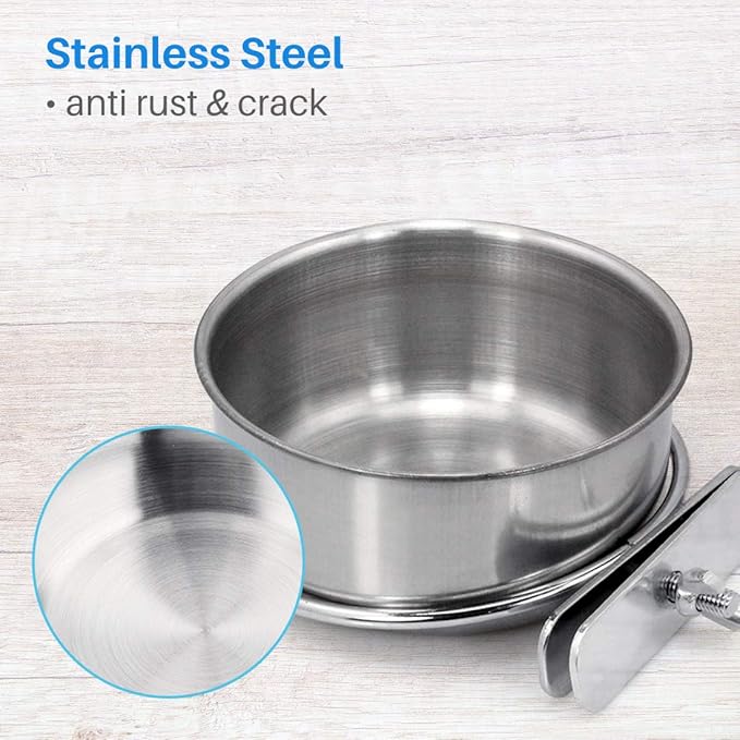 2pcs Parrot Food Bowl Bird Feeding Coop Cups Stainless Steel Water Dish Hanging Feeder for Conure Budgies Macaw Rabbit (A Set)