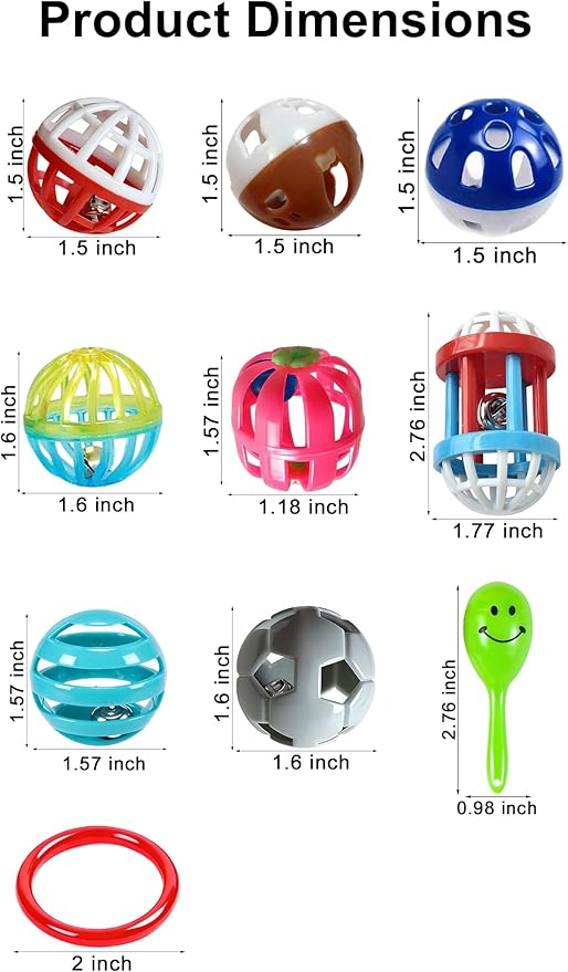 12 Pack Bird Toys, Colorful Chew Bells Balls, Safe Foot Toys for Small Medium Birds, Parakeets Cockatiels