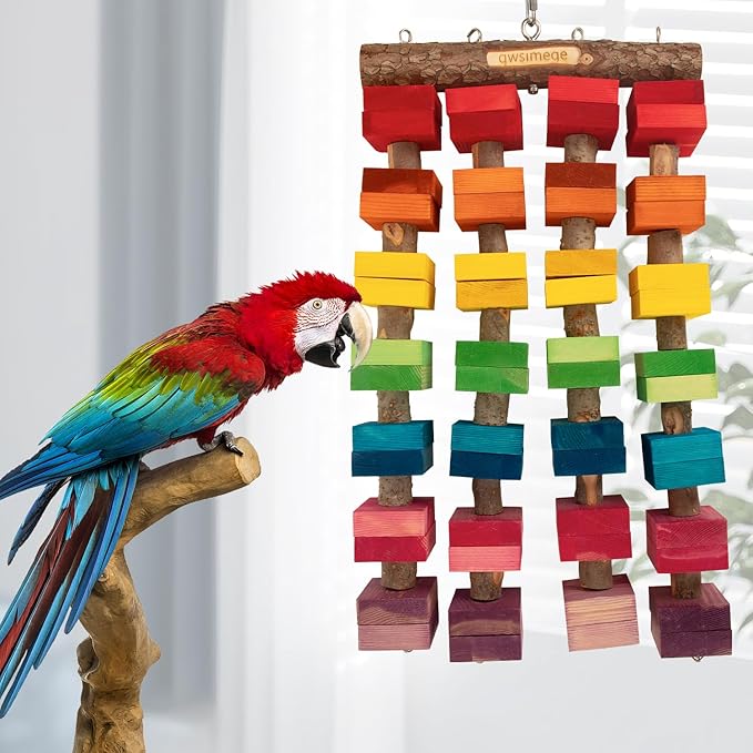 23.6"x13.7",2.17",Wooden Block 2.76" Macaw Toys,Parrot Toys for Large Birds,Large Bird Toys for Macaws,Amazon Parrots,African Grey,Provides an Ideal Place for Your Bird to chew and Climb