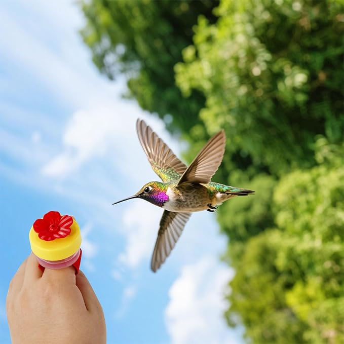 4 PCS Hummingbird Ring Feeder, Hand Held Hummingbird Feeders Hummingbirds Wrist Feeder with Adjustable Strap and 2 Cleaning Brush Mini Hand Feeding Tools for Outdoors Window (Colorful)