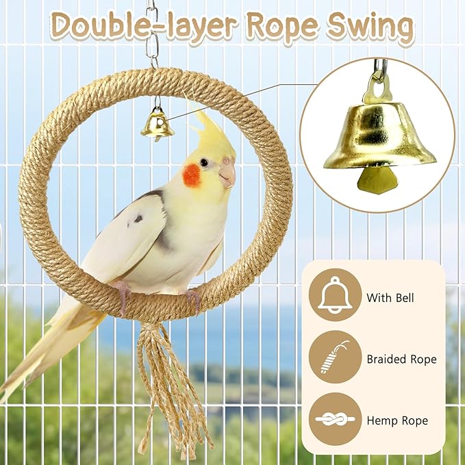 3 Pcs Bird Rope Perches Bendable Parakeet Climbing Swing Toys Parrot Spiral Rope Stand Bird Cage Accessories for Budgie Lovebird Cockatiel