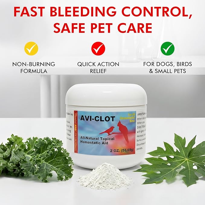 Morning Bird AVI-Clot 2 oz – Fast Bleeding Control for Cuts, Quick-Stop Powder for Dogs, Small Pets & Over-Trimmed Nails, Blood-Clotting Powder for Wound Healing