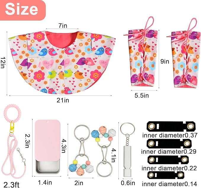 Pink bird parrot cape,parrot training tools kit Poop Guard, with 2 Wrist Straps, Leash, Training Whistle,Treat Box,Washable Bird Accessory for Conure/Cockatiel/African Grey