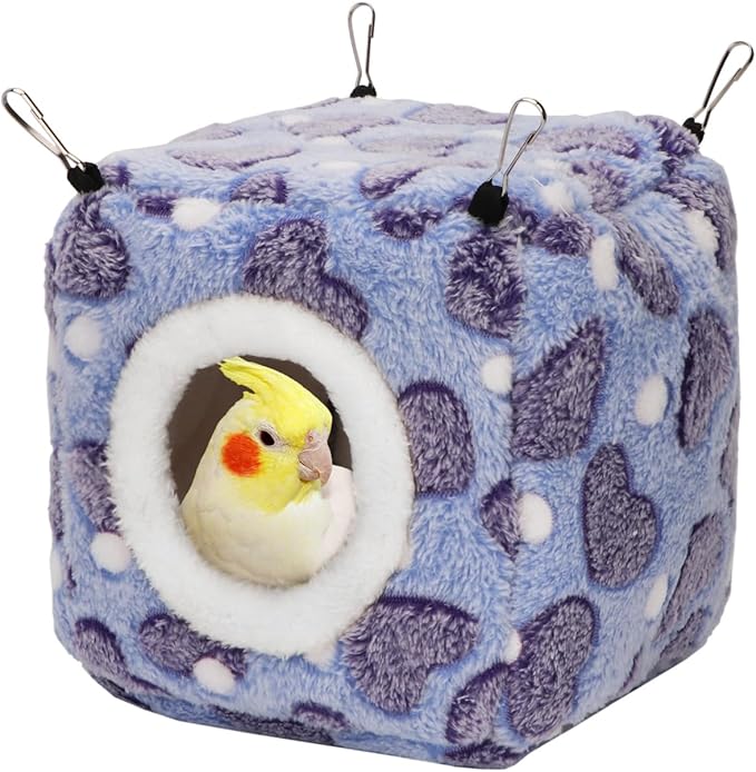 Hypeety Bird Hammock Nest House Parakeet Toys Hanging Warm Bird Nest for Parrot Hamster Small Animal Hanging Bed Bird Cage Accessories (M, Purple)