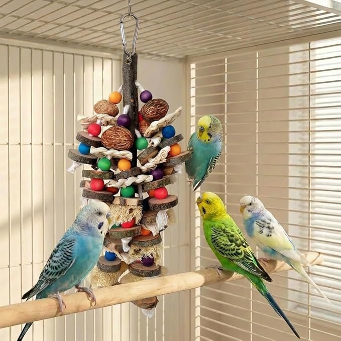 Parrot Chew Toys for Large Bird, Bird Toys with Natural Nuts Corn Loofah Wooden,Bird Chewing Toy for African Grey,Macaws,Conure,Cokatoos,Cockatiel,Amazon Parrots and Other Medium and Small Birds