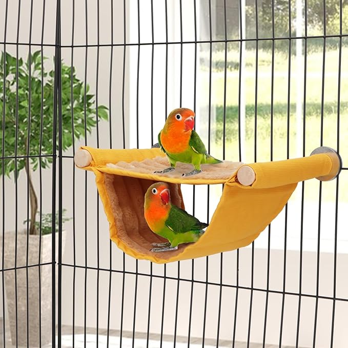 Wontee Hamster Plush Hammock Bird Hanging Bed Nest for Rat Squirrel Chinchilla Gerbil Guinea Pig Small Parrot Budgie Parakeet Lovebird Canary (S, Yellow)