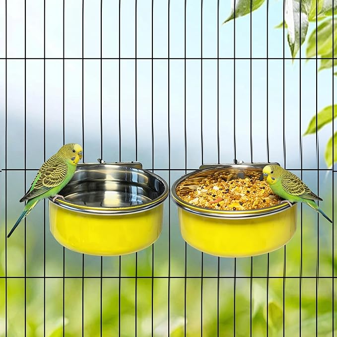 Kathson 3Pcs Stainless Steel Bird Bowls, Parakeet Food Dish Parrot Cage Feeder with Clamp Holder Small Bird Feeding Cup Pet Bird Feeder for Parakeet Cockatiels Conure Budgies Chinchilla Small Animal