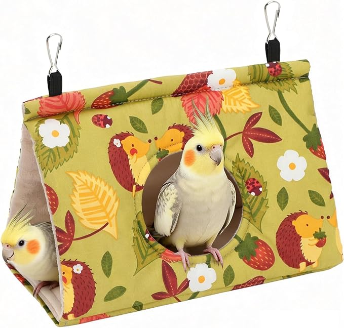 Rypet Winter Warm Bird Nest House - Hanging Hammock Velvet Shed Hut Cage Plush Fluffy Birds Hideaway Sleeping Bed Fuzzy for Parrot Parakeet Cockatiels Budgies Lovebird Medium (Mustard Yellow)