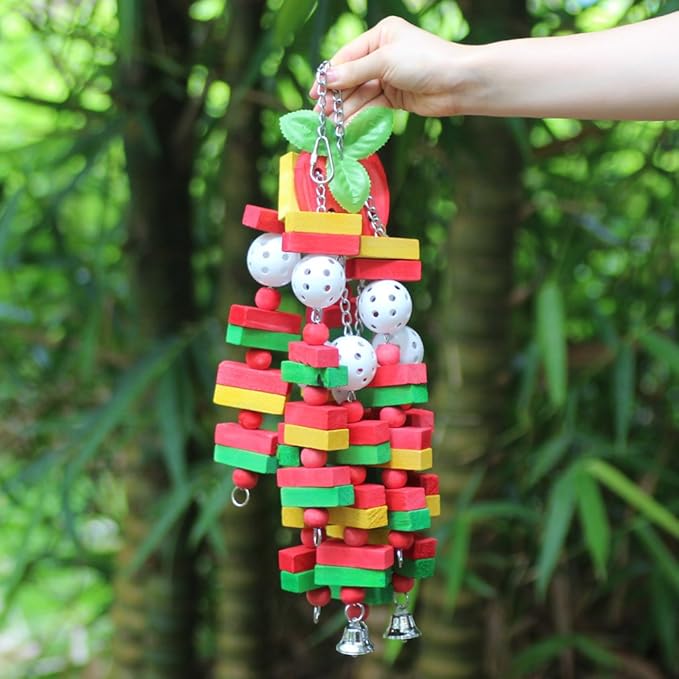 KINTOR Bird Chewing Toy Large Medium Parrot Cage Bite Toys African Grey Macaws Cockatoos Eclectus Amazon (Apple-22inch)