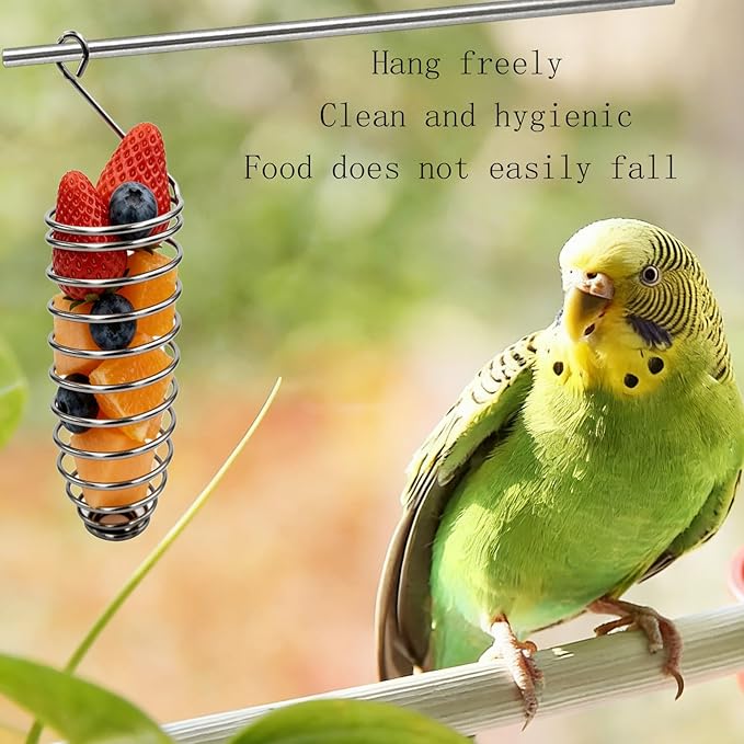 3-Piece Stainless Steel Bird Food Holder, Metal Parrot Foraging Toy, Hanging Fruit Vegetable Feeder Parakeet