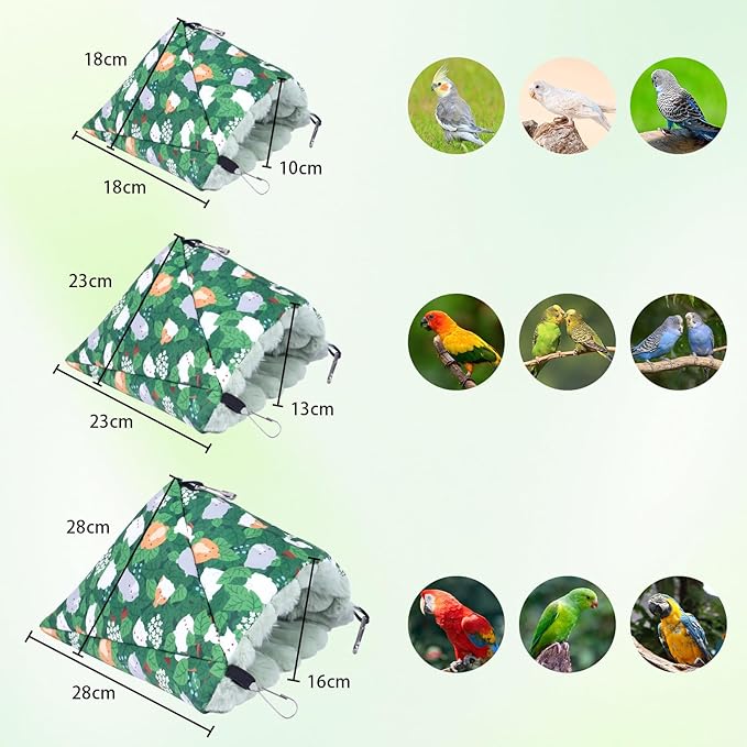 Yanmucy Bird Nests for Cages Waterproof Plush Winter Bird Hammock Hanging Warm Parrot Bed Cozy Corner Parrot House Tent for Sleeping Playing (Green, Small)